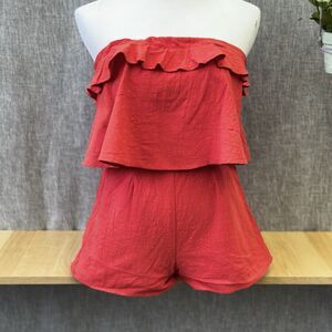 Angel Biba Red Strapless Ruffle Romper Size US 4 100% Cotton Boho Sunsuit